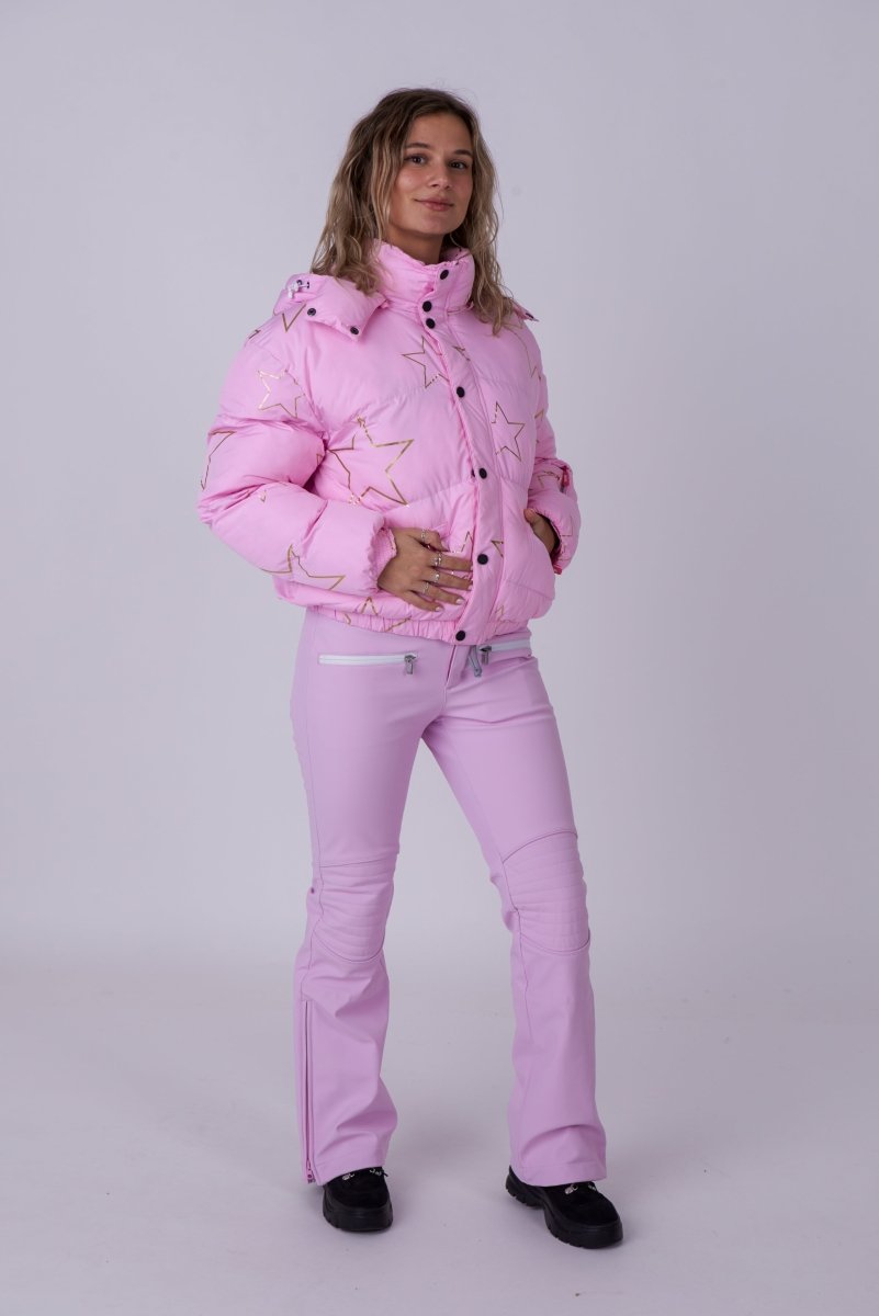 Chic Puffer Jacket - Pink with Gold Stars - OOSC Clothing