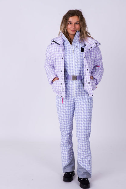 Chic Puffer Jacket - Purple Houndstooth - OOSC Clothing